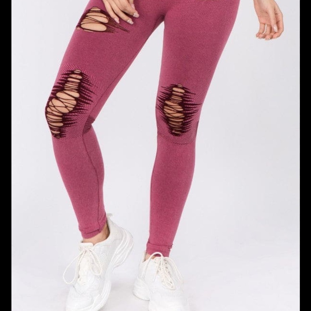 Leggings Depot Pink Distressed Leggings